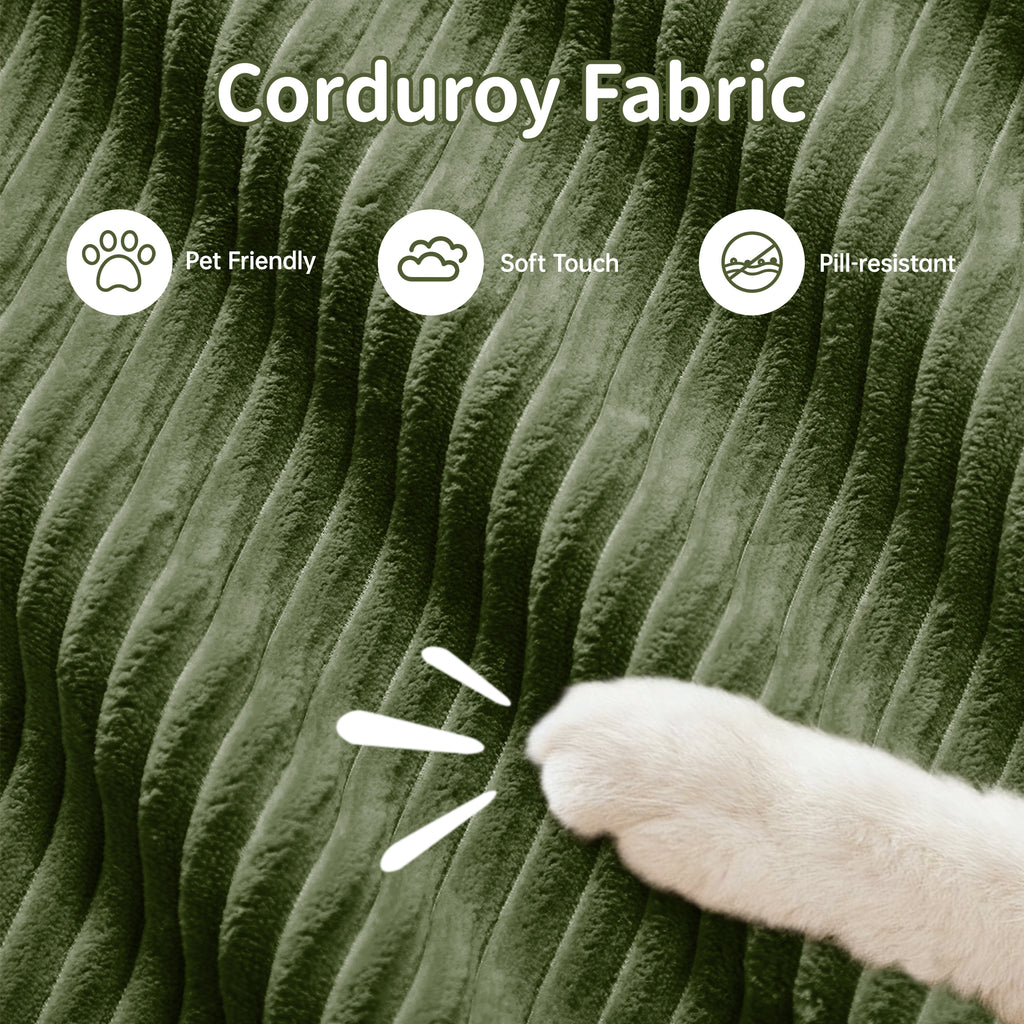 U-shaped Modular Sofa PremiumCorduroy Fabric Fabric No Assembly Anti-slip Design Pet-friendly Extra-wide Curved Armrests 32D High-resilience Sponge For Living Rooms Bedrooms Studie,Olive Green