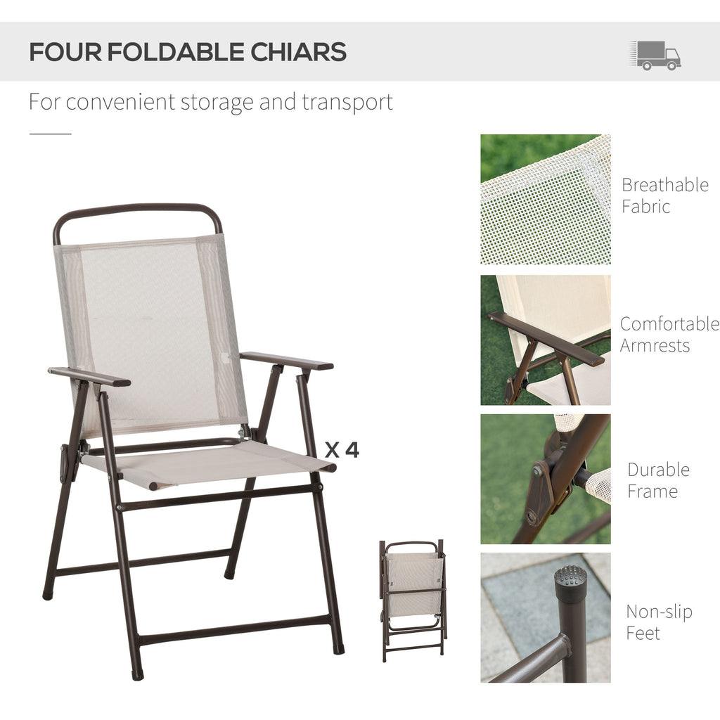 6-Piece Patio Dining Set With Umbrella, Folding Chairs & Glass Table, Beige - Outdoor Meal Setup