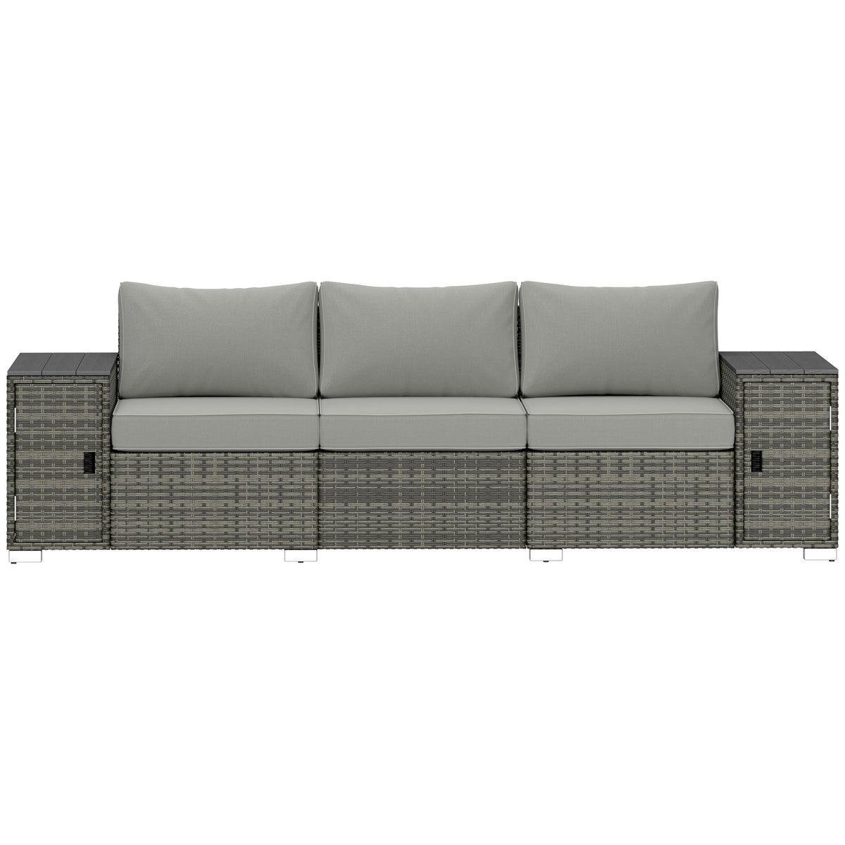 3 Seater Wicker Outdoor Couch Patio Sofa With Storage, Thickened Cushions And Wide Armrests For Porch Yard, Gray