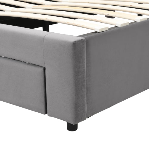 Upholstered Bed,Double Bed-4ft6 135x190cm, Velvet Fabric, Double Bed, Large Storage Space,With Slats And Headboard,Without Mattress,Grey