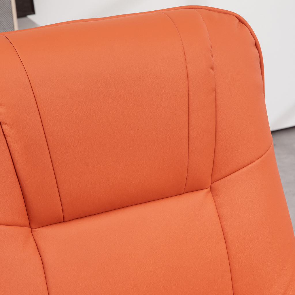 Faux Leather Recliner Chair, Swivel Recliner with Footrest, Armrest and Wood Base for Living Room, Orange
