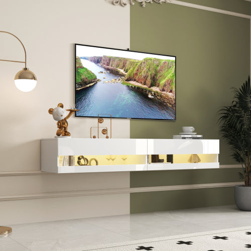 180 Wall Mounted Floating 80 TV Stand With 20 Color LEDs And Charging Station