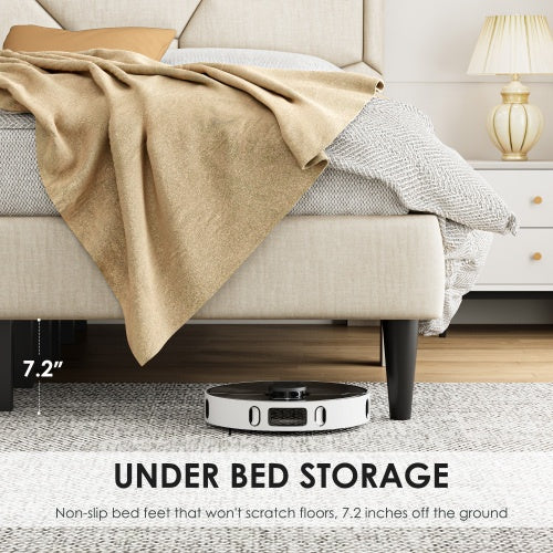 Queen Bed Frame, Linen Storage Headboard, Strong And Stable, No Noise, No Box Spring, Weight 397lbs