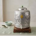 Pure 999 Fine Silver Ornate Silver Dragon Embossed Water Dispenser with Jade Accented Lid - Handicraft