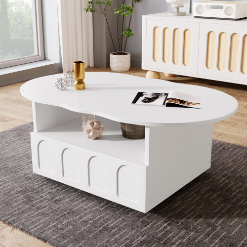 Cloud-Shaped Coffee Table With Drawer And Storage Compartments