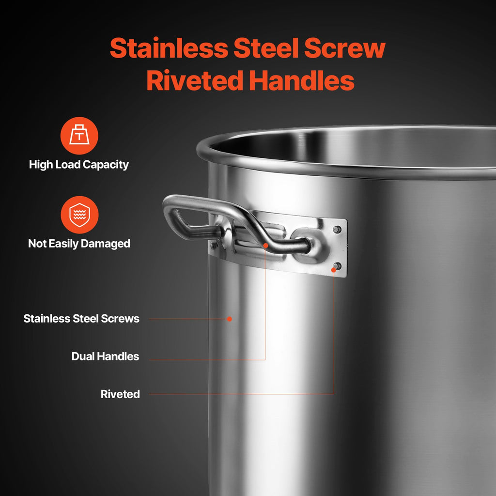 53QT Stainless Steel Stockpot Cooking Kitchen Sauce Pot With Lid Handle