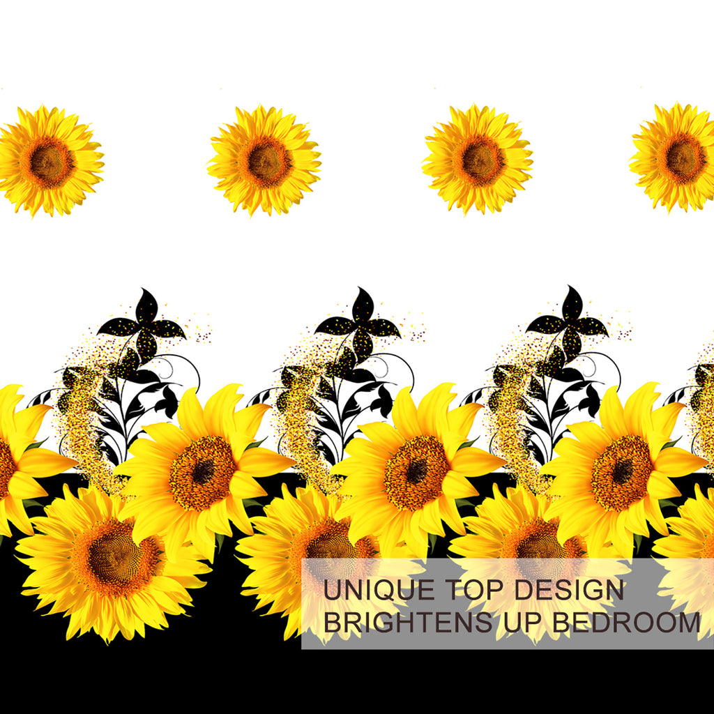 3 Pieces Black And White Background Sunflower Duvet Cover Set Yellow Flower Polyester Bedding Set For Adults Bedroom Decor Twin Full Queen King Size