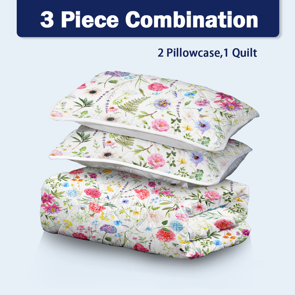 Red Floral Quilt 3 Pieces Microfiber Quilt Sets Lightweight Bedspreads Botanical Coverlets Quilt Bedding Set All Season Quilts Twin Full Queen King Size