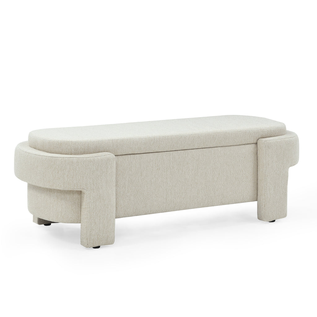 Linen Fabric Bench With Large Storage For Living Room, Entryway, Bedroom