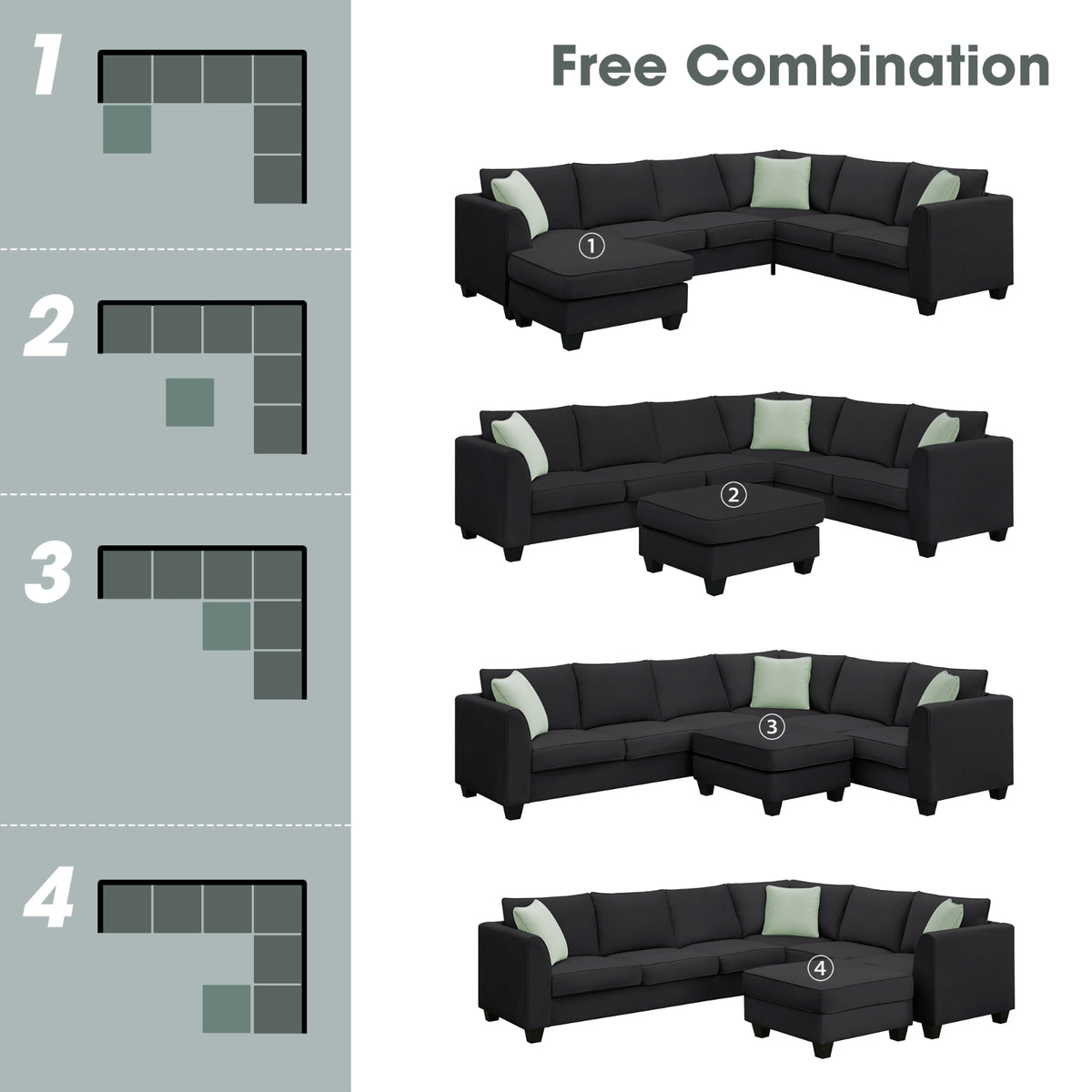 112 87 Sectional Sofa Couches, 7 Seats Modular Living Room Sets