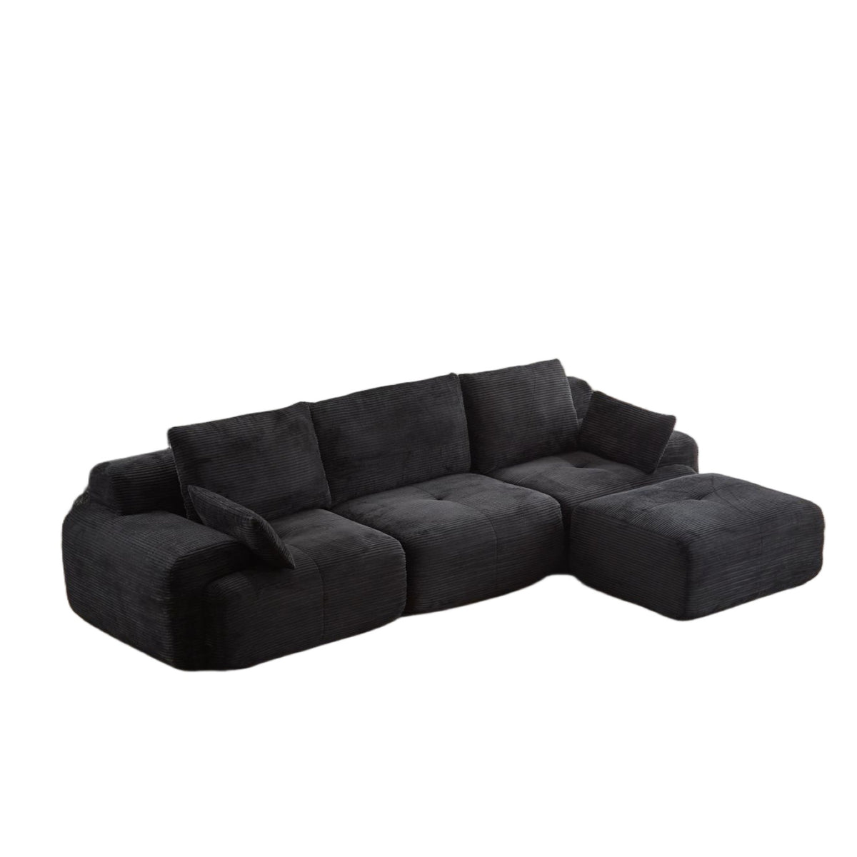 Modern Memory Foam Compressed Sofa,Large Sectional Couches For Living Room,Pet-Friendly Cloud Modular Sectional Sofa,Corduroy Fabric,Extra Deep Loveseat,No Assembly Required, Black