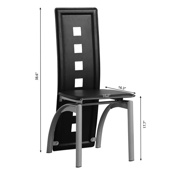 4pcs Long Backrest Square Hollow Decoration PU Leather Dining Chairs