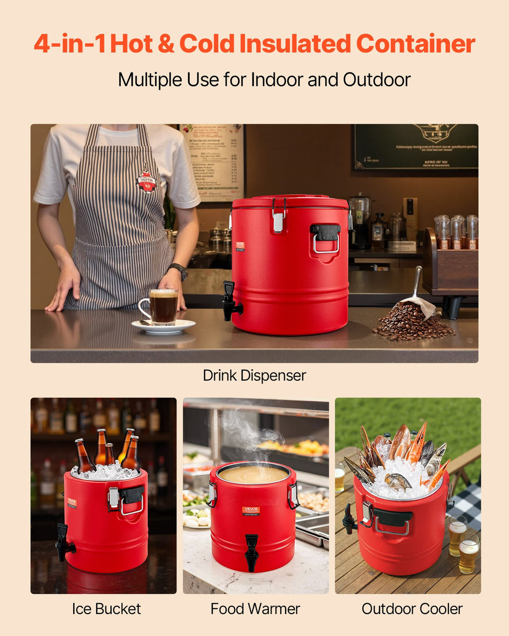 Insulated Beverage Dispenser For Hot And Cold Drinks 8 Gal/30L Cooler Jug