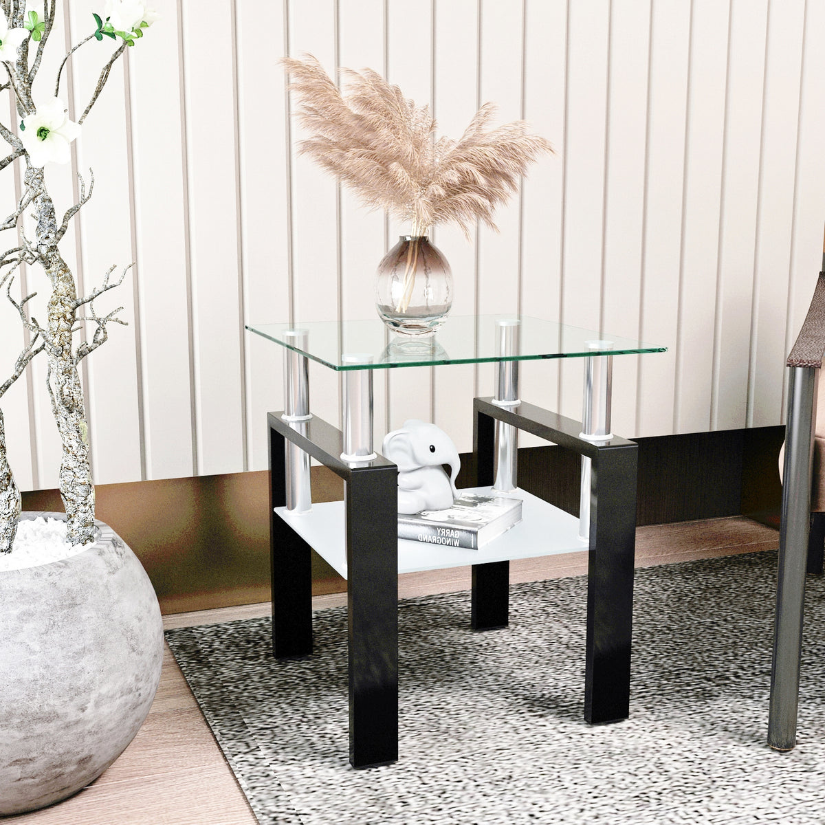 1-Piece Modern Tempered Glass Tea Coffee Table, Square For Living Room