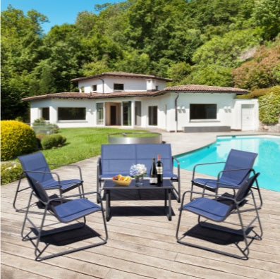 Courtyard Furniture Set, Outdoor Courtyard Furniture Reception Set With Table---4 Black