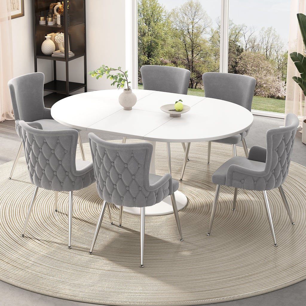 Velvet Dining Chair, Set Of 6, Luxurious Living Room Bedroom Lounge Chair With Four Silver-colored Metal Support Legs, Grey