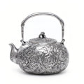 925 Sterling Silver Elegant Silver Teapot Featuring Intricate Peony Engravings and Ornate Handle - Handicraft