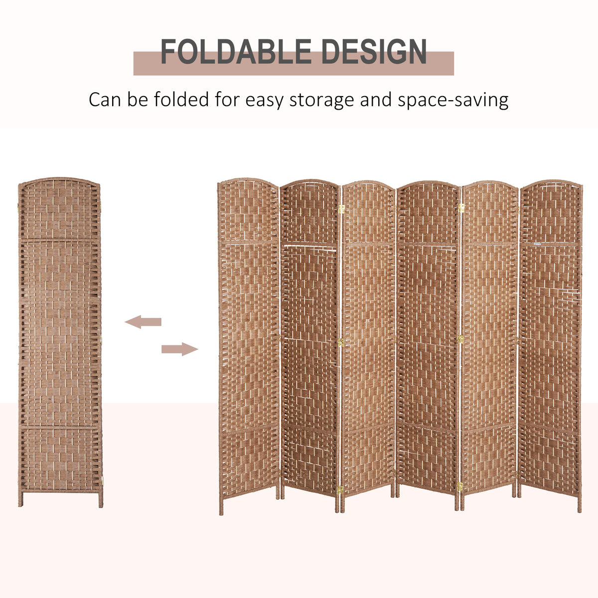6 Panel Wicker Room Divider 6' Tall Privacy Screen Natural