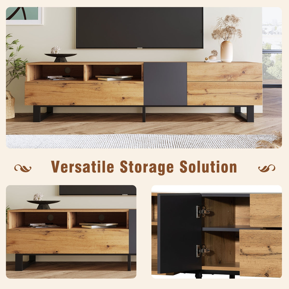 Modern TV Stand For 80'' TV, Double Storage, Media Console, Entertainment Center
