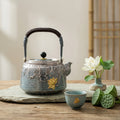 Pure 999 Fine Silver Exquisite Silver-Toned Lotus Teapot with Hammered Texture and Woven Handle - Handicraft