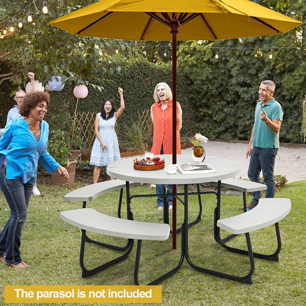 8-Person Outdoor Picnic Table And Bench Set With Umbrella Hole