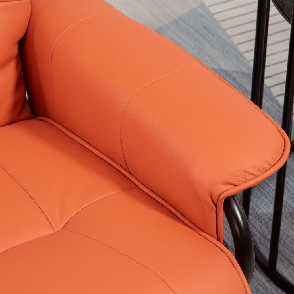 Faux Leather Recliner Chair, Swivel Recliner with Footrest, Armrest and Wood Base for Living Room, Orange