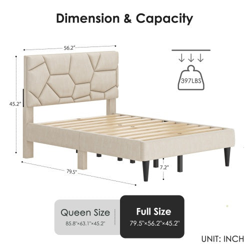 Queen Bed Frame, Linen Storage Headboard, Strong And Stable, No Noise, No Box Spring, Weight 397lbs