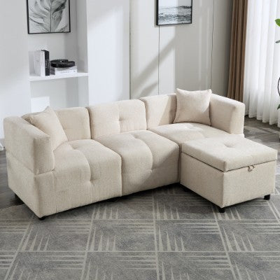 80 Sectional Sofa Couch With Removable Storage Ottoman, Fabric Sofa For Living Room Apartment, L-Shaped Sofa With 2 Pillows For Home Apartment Office Living Room