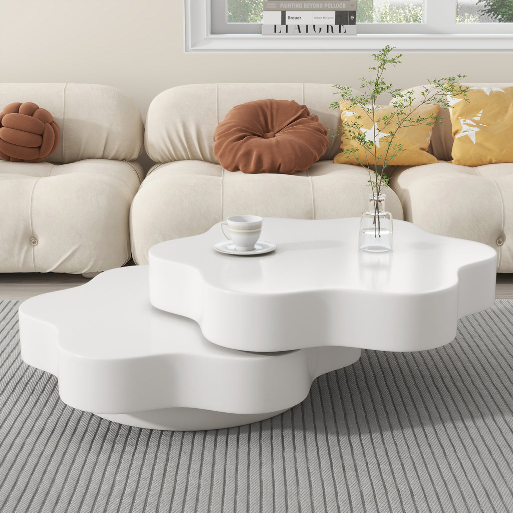 Rotating Coffee Table 2-Tier | Flower Shape 360° Modern Table