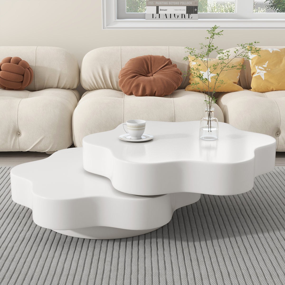 Rotating Coffee Table 2-Tier | Flower Shape 360° Modern Table