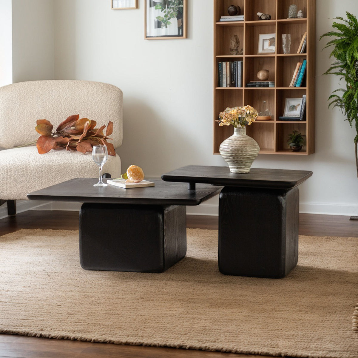 Vintage Fashion Style Square Coffee Table Set With Wood Grain Finish,for Living Room, Office And Dining Room, Black Set Of 2