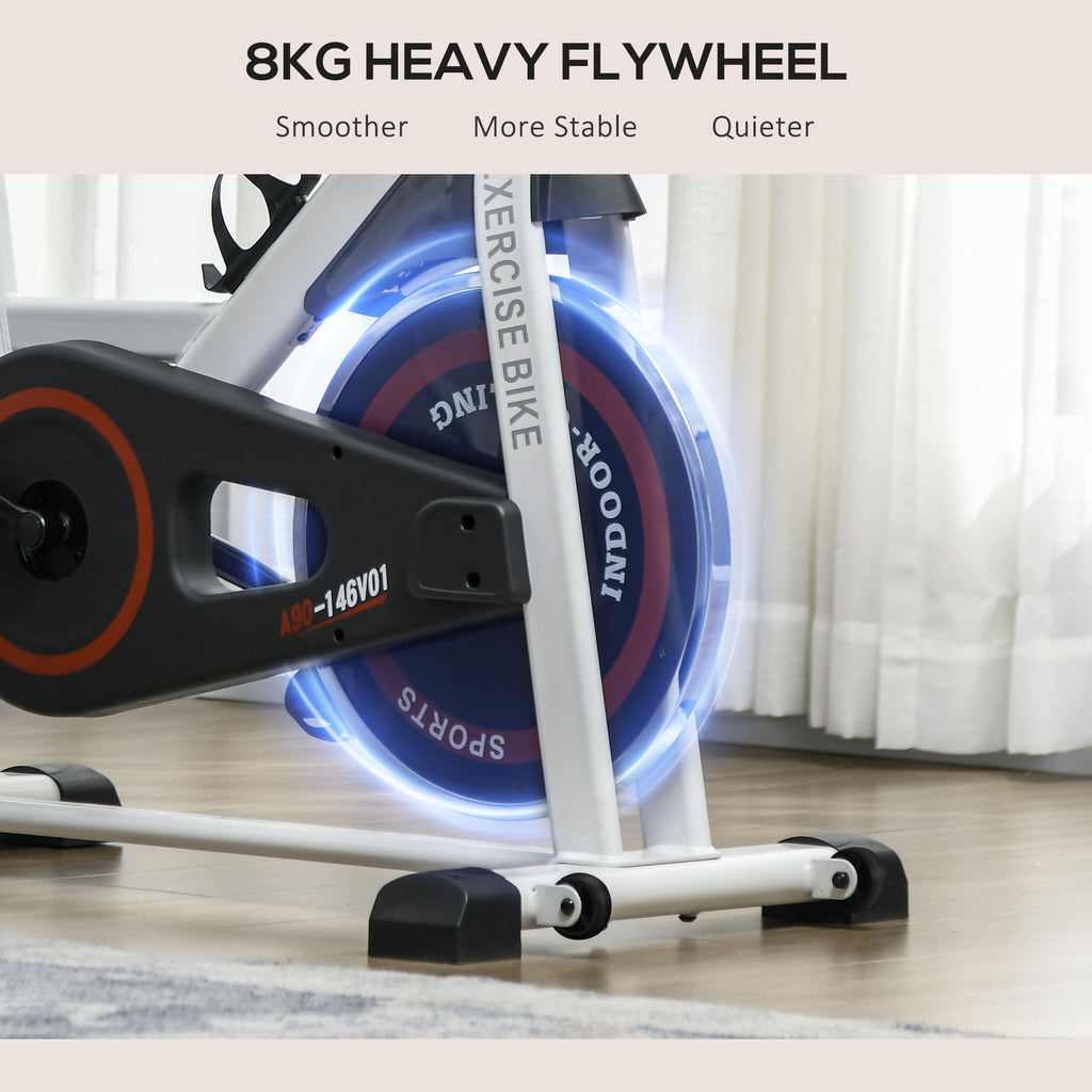 Exercise Bike, 8kg Flywheel Stationary Bike Indoor Cycling Machine With Adjustable Resistance Seat Handlebar, White