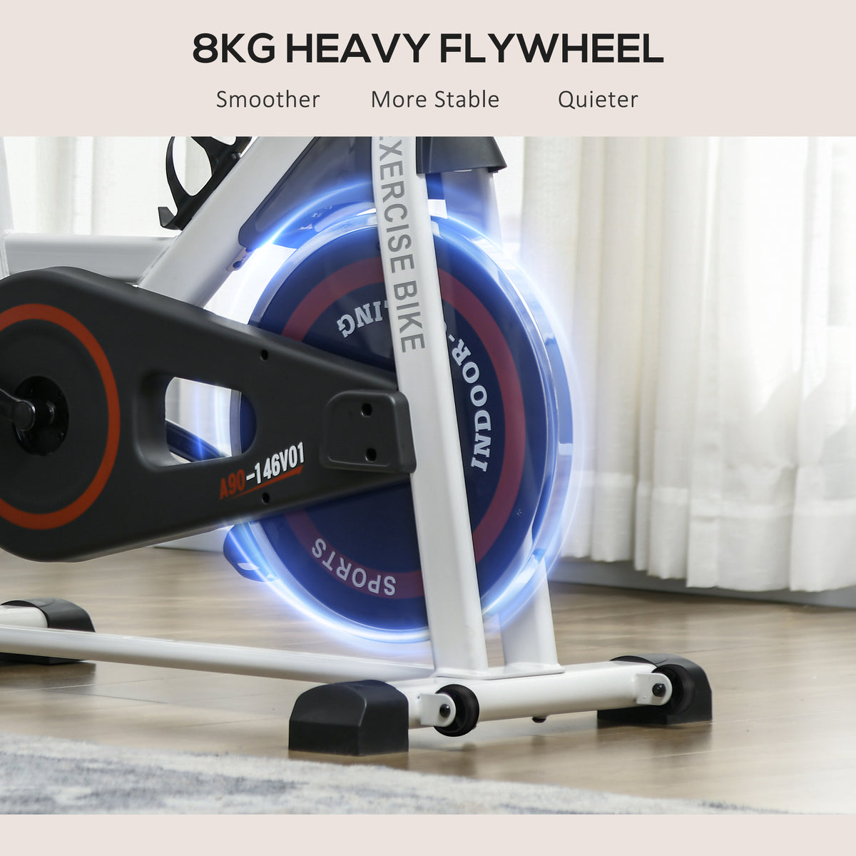 Exercise Bike, 8kg Flywheel Stationary Bike Indoor Cycling Machine With Adjustable Resistance Seat Handlebar, White