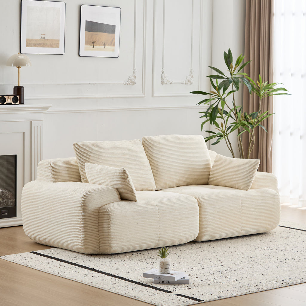 Modern Memory Foam Compressed Sofa,2 Seater Large Sectional Couches For Living Room,Pet-Friendly Cloud Modular Sectional Sofa,Corduroy Fabric,Extra Deep Loveseat,No Assembly Required, Beige