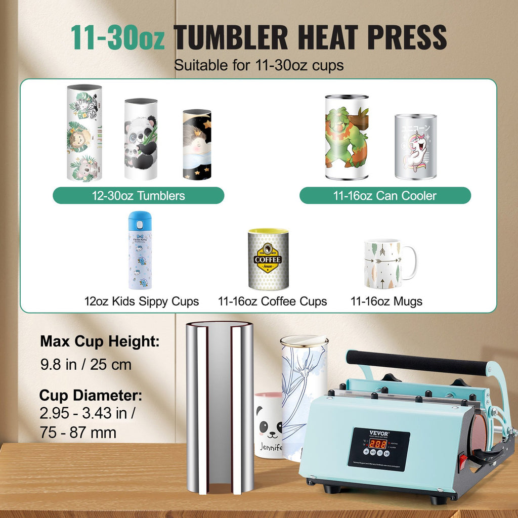 Tumbler Heat Press Machine Cups, Mugs, Green