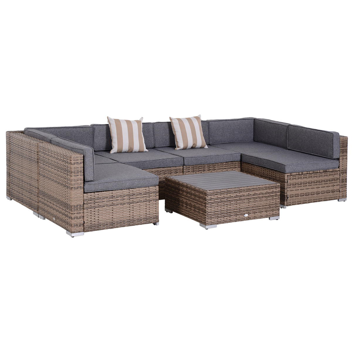 Modern Rattan Patio Furniture Set, 7-Piece Outdoor Wicker Sofa Set with Cushions for Home & Family Gatherings, Gray