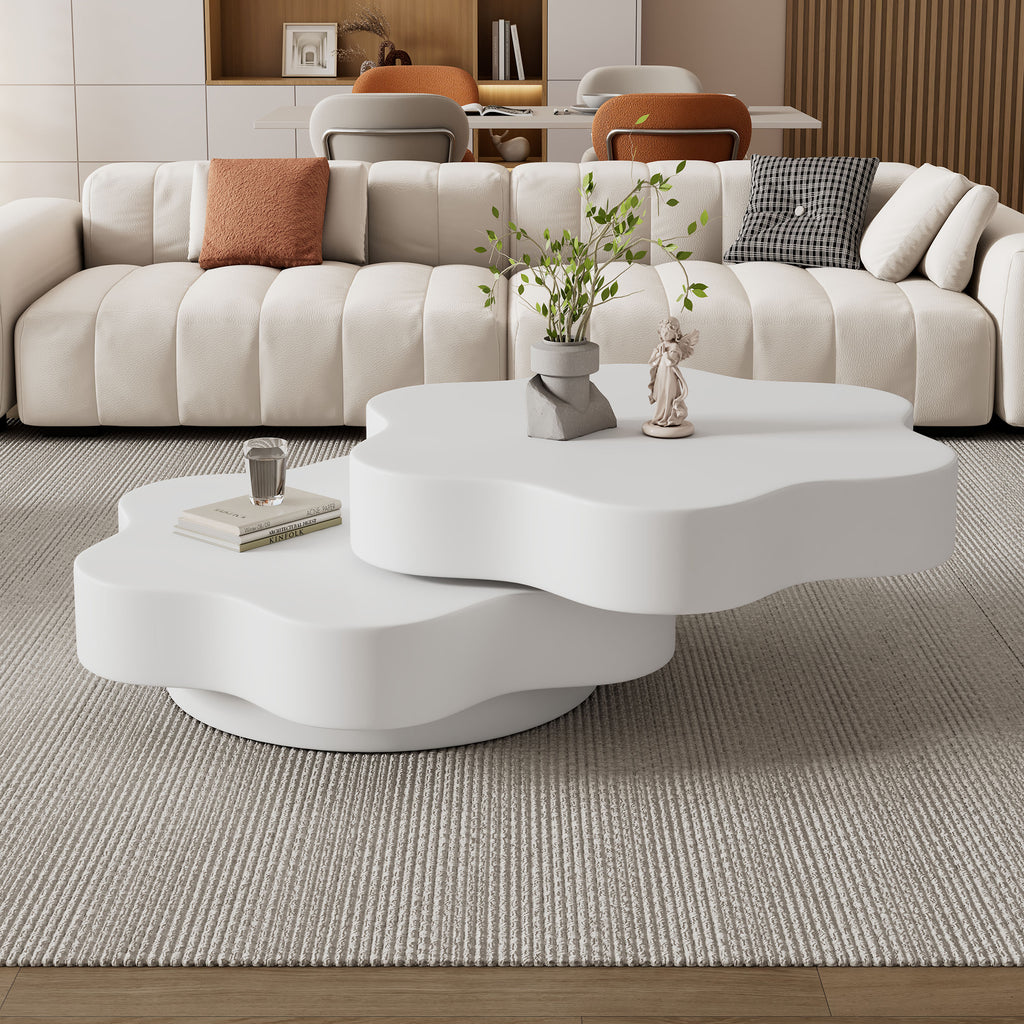 Rotating Coffee Table 2-Tier | Flower Shape 360° Modern Table