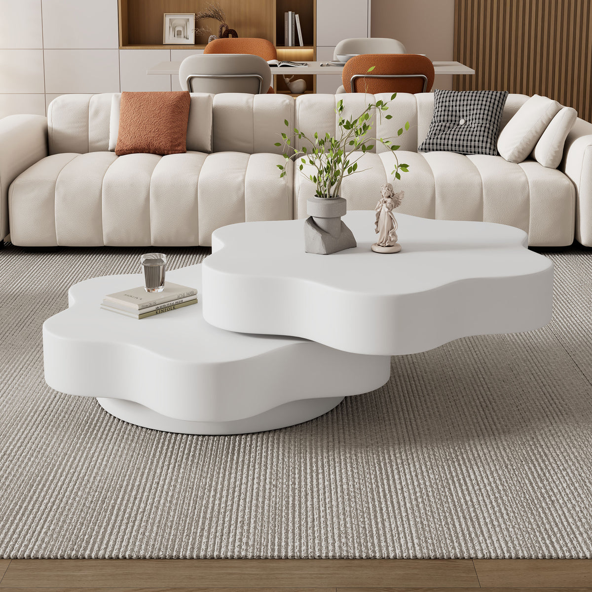 Rotating Coffee Table 2-Tier | Flower Shape 360° Modern Table