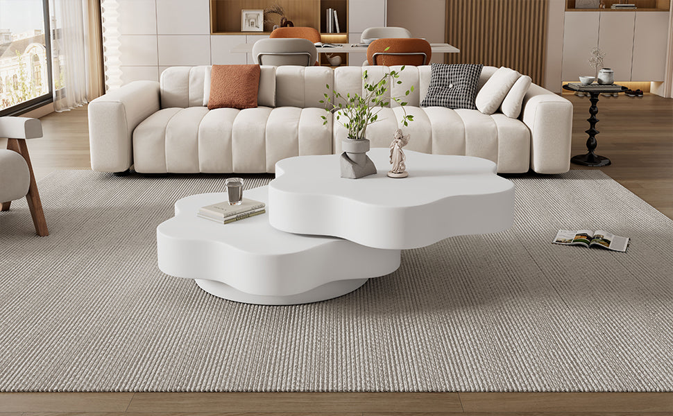 Rotating Coffee Table 2-Tier | Flower Shape 360° Modern Table