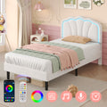 3ft Single Upholstered Bed With LED Adjustable Shell Shape Headboard, Soft Velvet Bed Frame With Solid Wood Slat, No Box Spring Needed, Easy Assembly, Cream White No Mattress