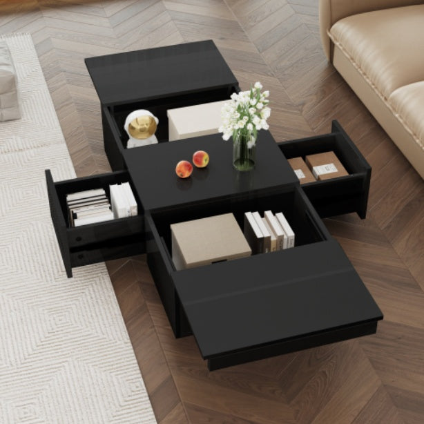 Black high gloss Coffee Table, With Push-Pull Storage Structure, Double-Sided Drawers