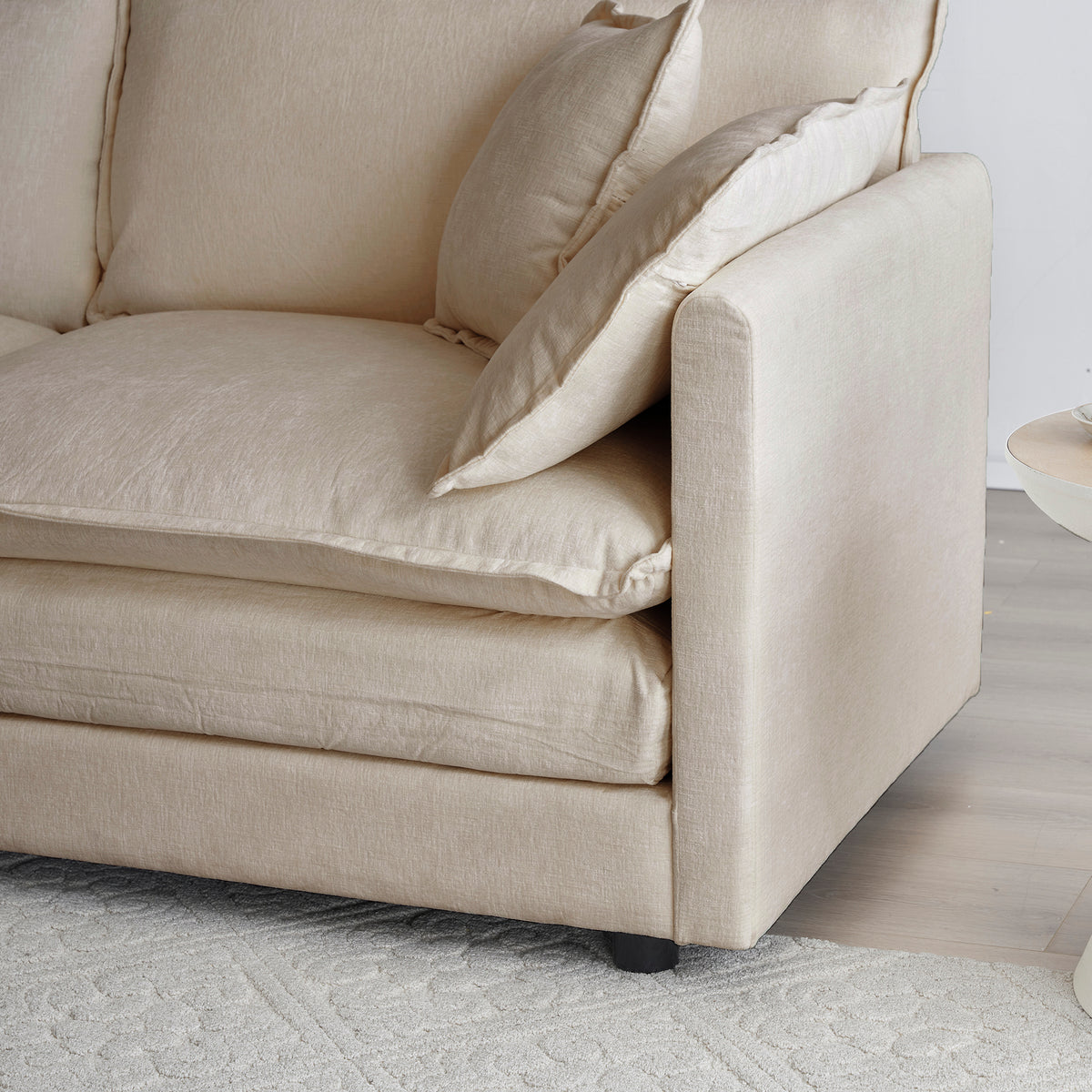 Chenille Two-Seater Sofa With 1 Footrest, 2 Seater L-Shaped Sectional With Ottoman,Loveseat With Ottoman For Small Living Space, Beige Chenille