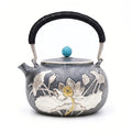 925 Sterling Silver Artisan Silver Lotus Teapot with Turquoise Finial and Woven Handle - Handicraft