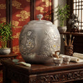 Pure 999 Fine Silver Handcrafted Silver Peony Flower Water Dispenser with Ornate Embossed Bird and Floral Motifs - Handicraft