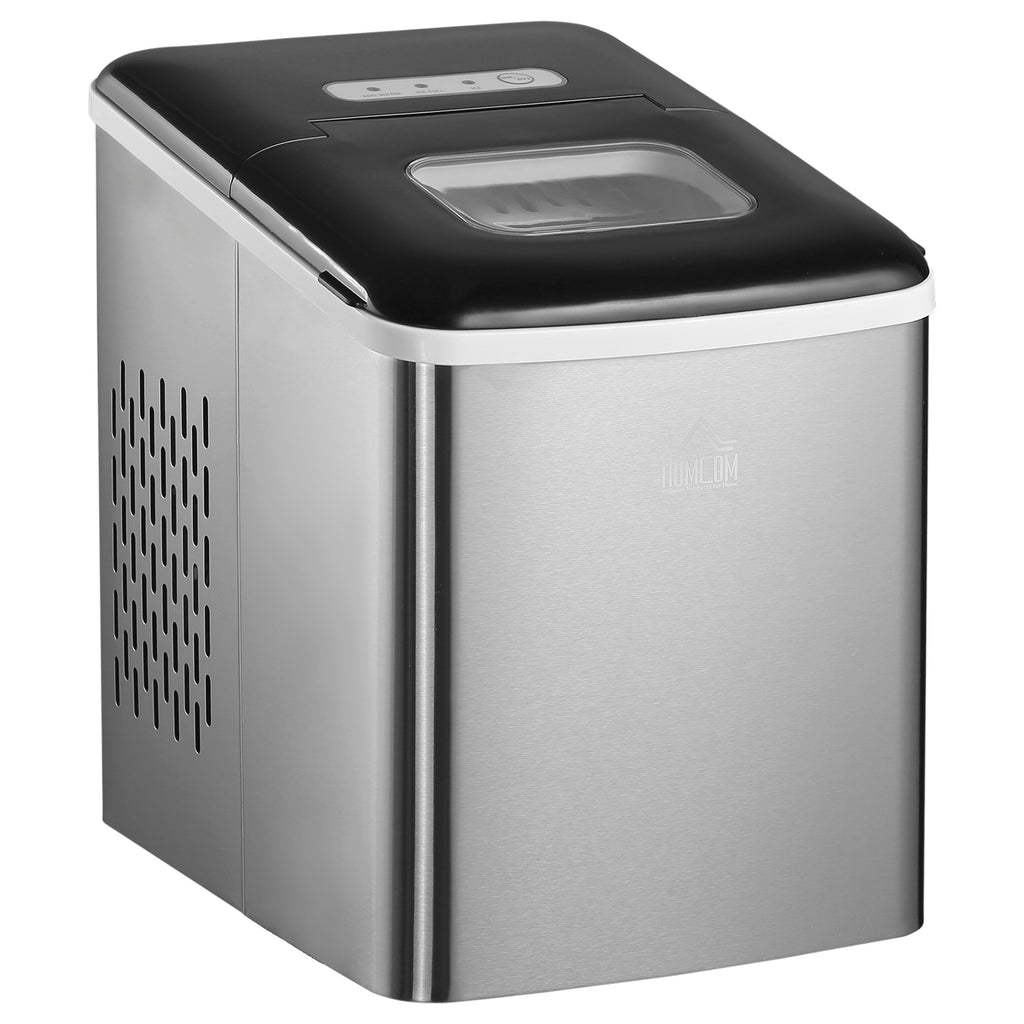 Ice Maker Machine Countertop, 9 Ice Cubes In 8 Mins, 12KG In 24Hrs, Self-Cleaning Portable Ice Cube Maker W/ Adjustable Ice Size, Ice Scoop, Basket, Stainless Steel, No Plumbing Required, Black