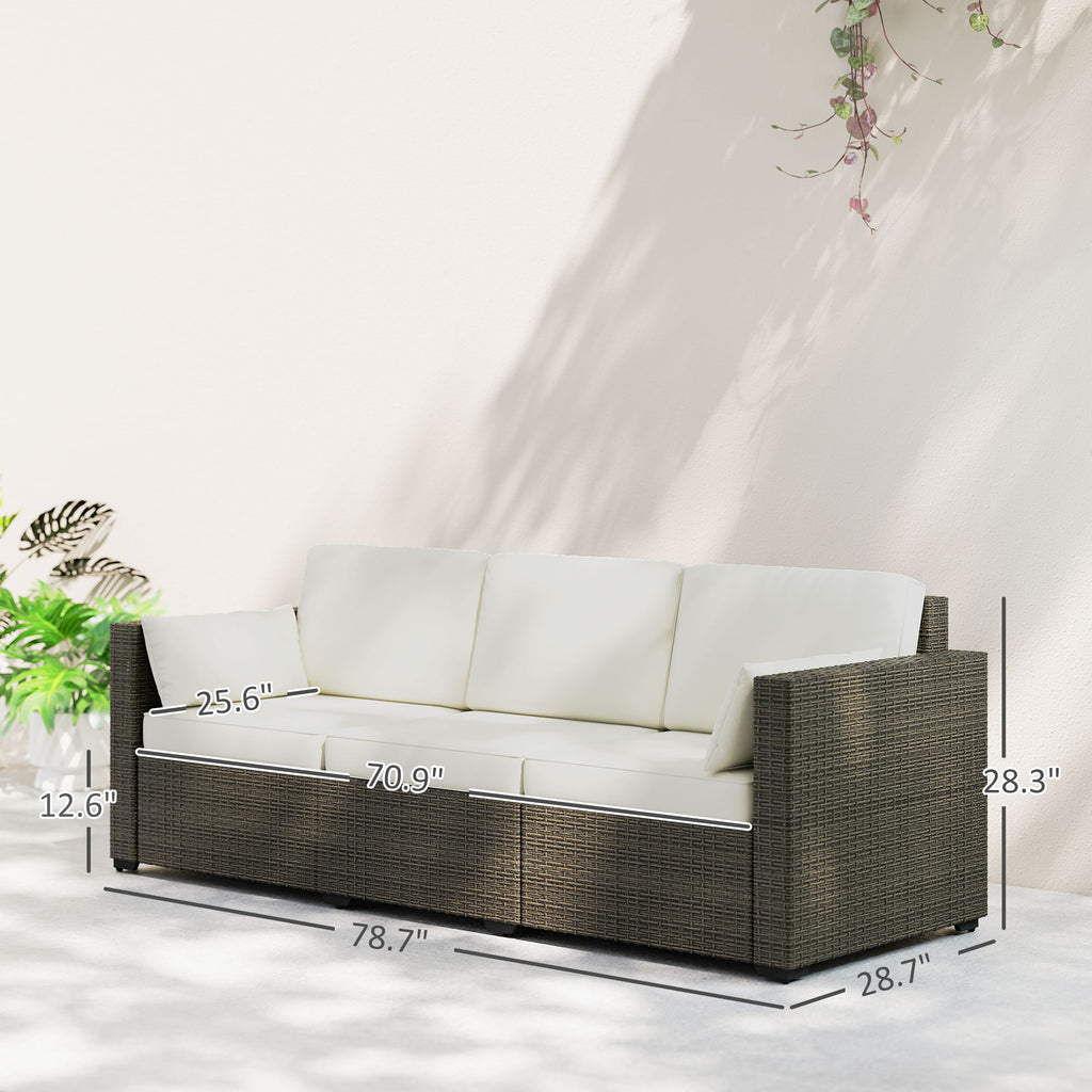 Patio Couch PE Wicker Deep Seating Outdoor Sofa with Removable Cushions, 3 Seater Rattan Sofa, Outdoor Furniture for Balcony, Deck, Garden and Poolside, Cream White