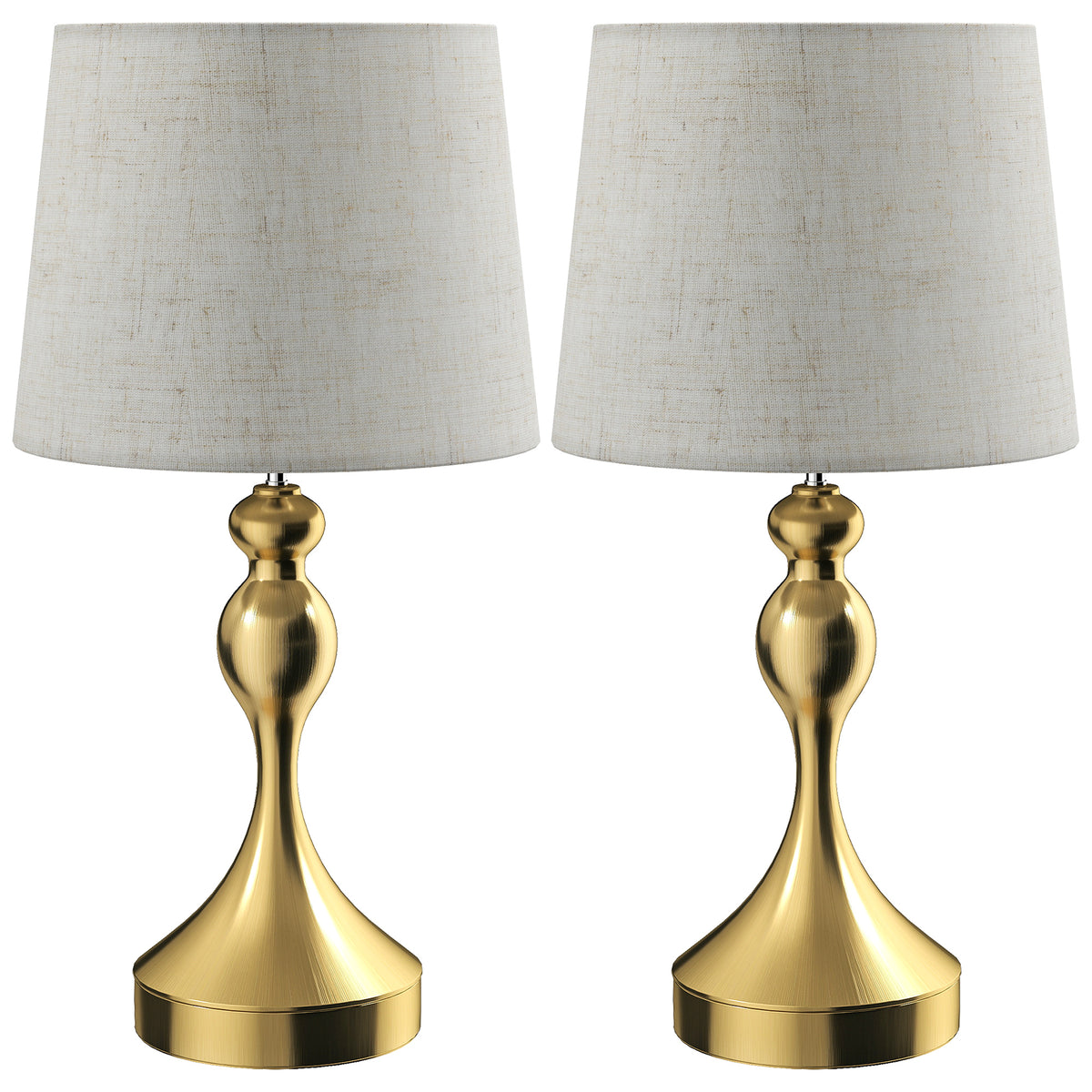 Bedside Lamps Set Of 2, Modern Table Lamps With 3 Colour Temperatures, USB A+C Charging Ports And Linen Shade For Living Room Bedroom Office, Gold Tone