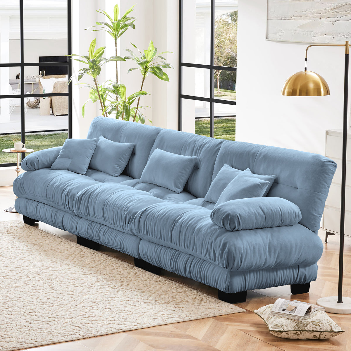 3-Seater Sectional Sofa Modular Deep Seat Sofa Couch , Chenille Sofa Soft Comfy Upholstered Furniture For Living Room, Apartment, Studio, Office,Chenille Blue