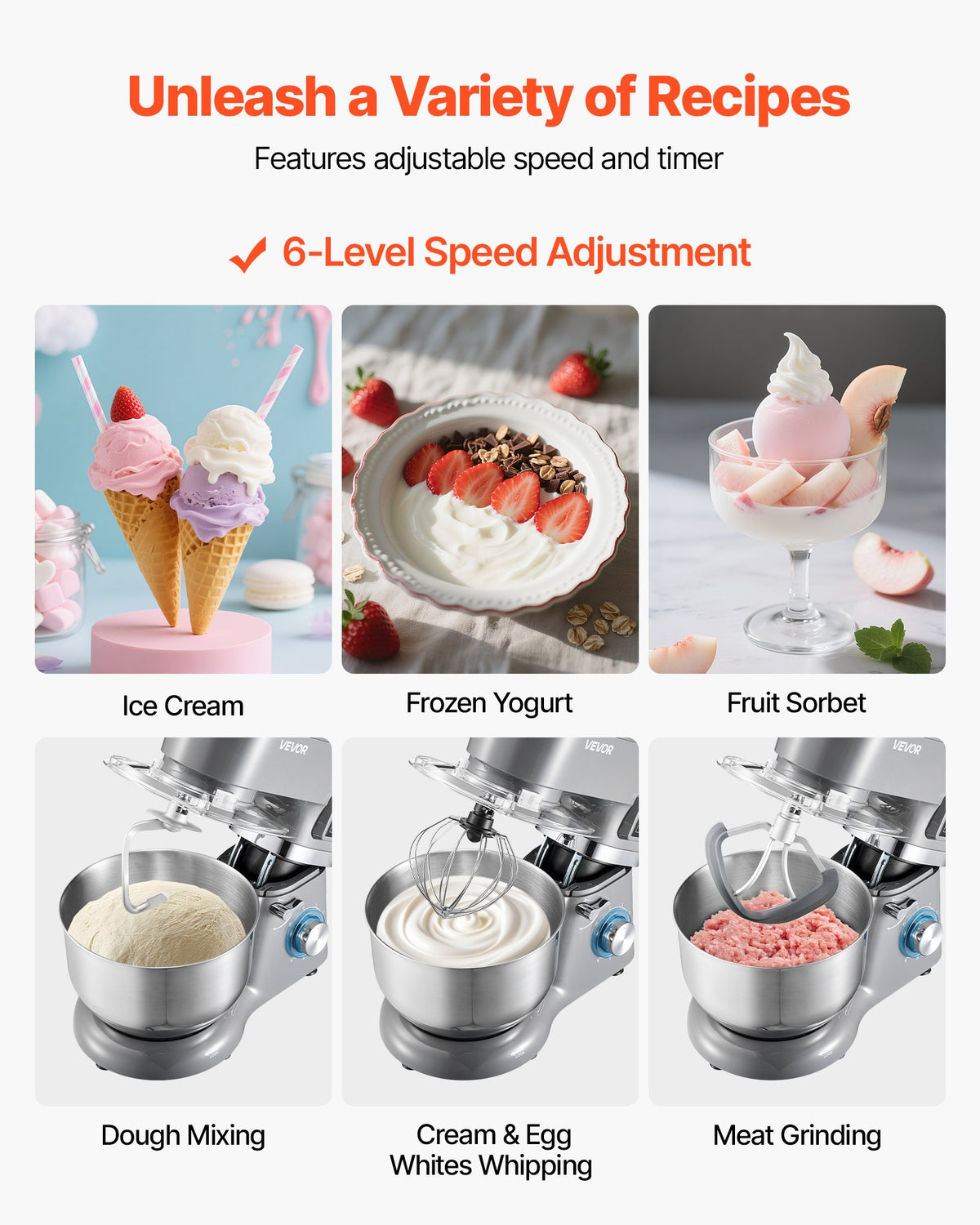 Ice Cream Maker, 1.8 Qt. Capacity, 6-Speed Electric Stand Mixer, With LED Digital Display & Timer, Mixing Paddle, Dough Hook, Splash Guard, For Homemade Frozen Yogurt Fruit Sorbet Gelato, Grey