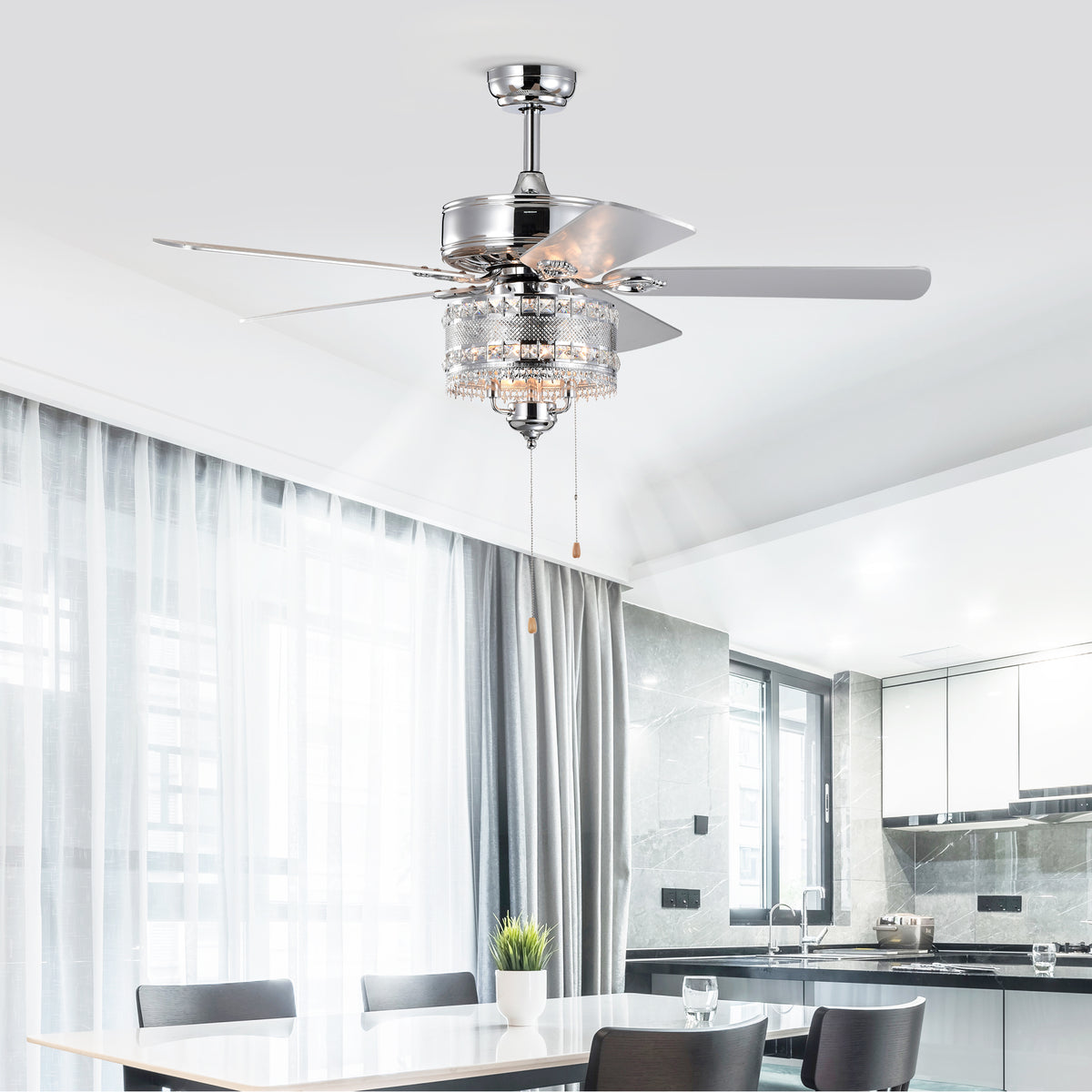 3-Light Chrome Drum Shade LED Ceiling Fan Remote, Traditional Farmhouse Rustic Industrial Bohemian Country Cottage Transitional Glam For Home, Kitchen, Living Room